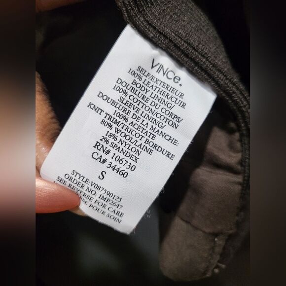 Vince Brown Leather Wool Cotton Blend Drape Neck Moto Jacket Sz S - Picture 10 of 12